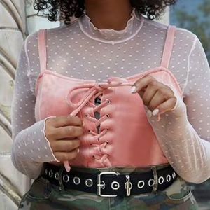 Velvet Cropped Lace Up Cami